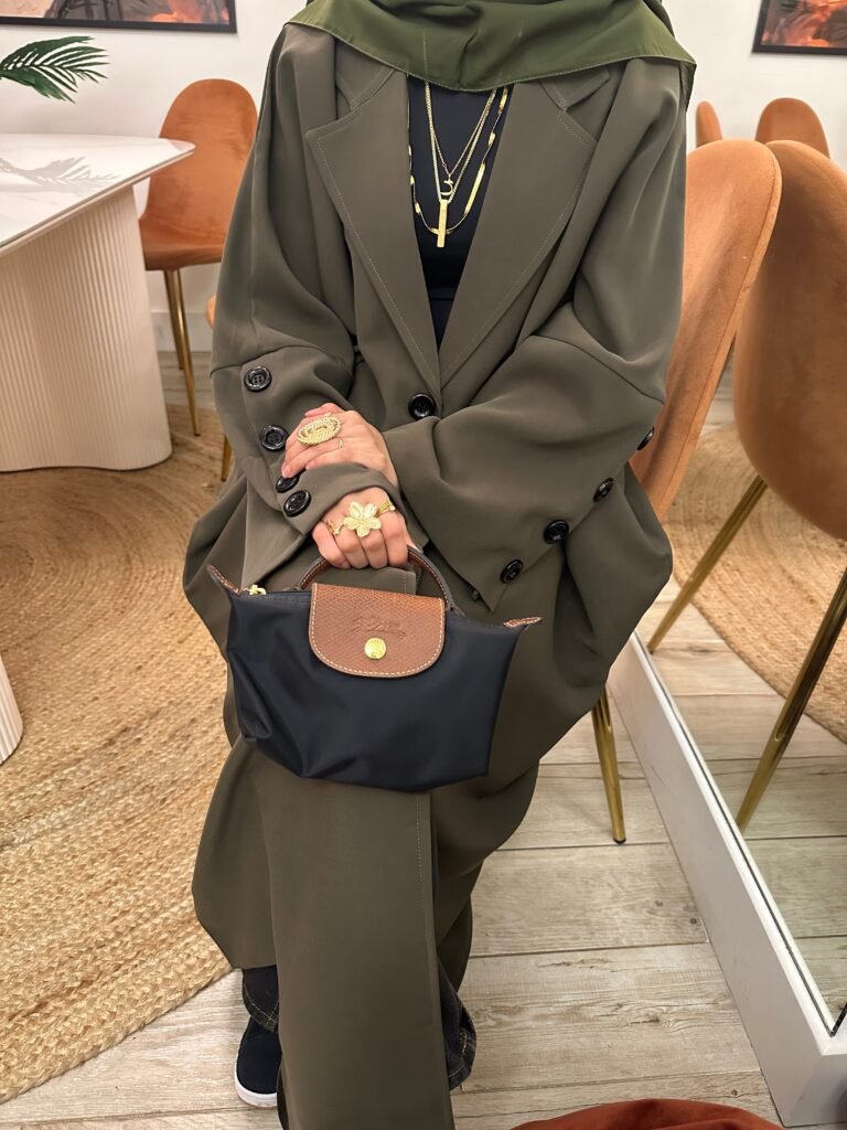 brand pic khaki blazer abaya yamanah