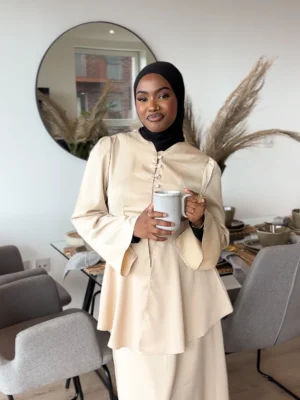 Satin Pleated Peplum Nursing Set – Sandstone Champagne