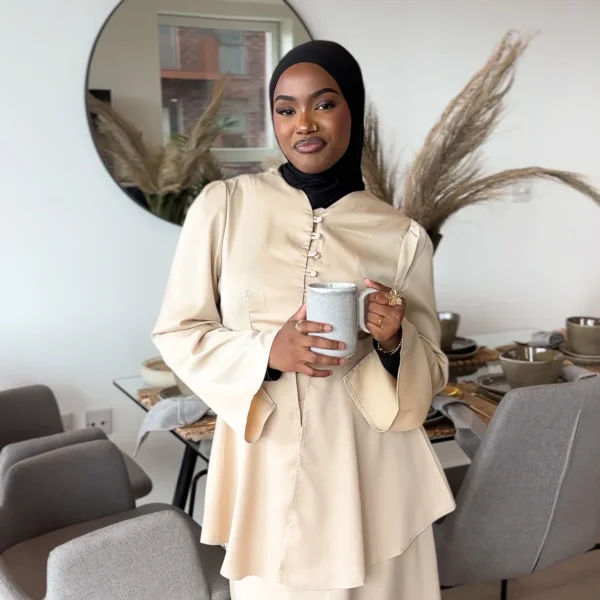 Satin Pleated Peplum Nursing Set – Sandstone Champagne