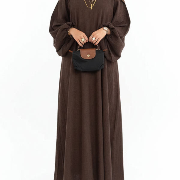 Balloon Sleeve Corduroy Abaya (Brown)
