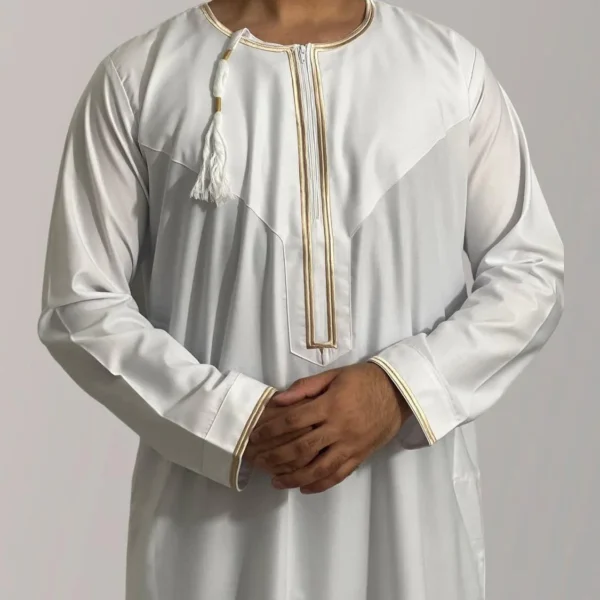 Boys White and Gold Kumzaar Omani Thobe