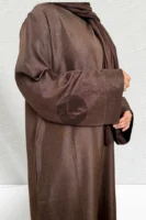 Linen Closed Abaya - Coffee