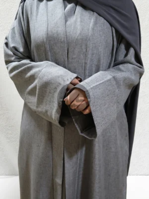 Linen Open Abaya - Gray