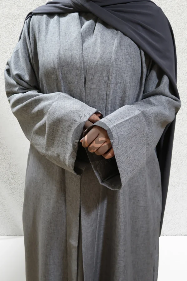Linen Open Abaya - Gray
