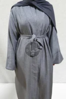 Linen Open Abaya - Gray