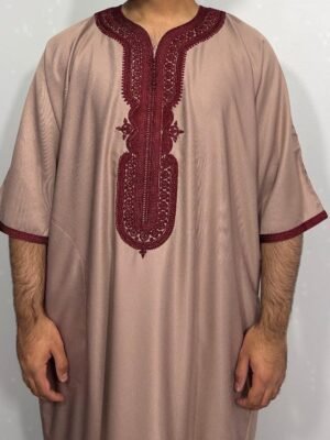 Red and Beige Luxe Moroccan Thobe - Othman Luxe