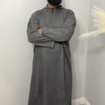 Premium Hooded Suede Thobe Grey