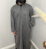 Premium Hooded Suede Thobe Grey