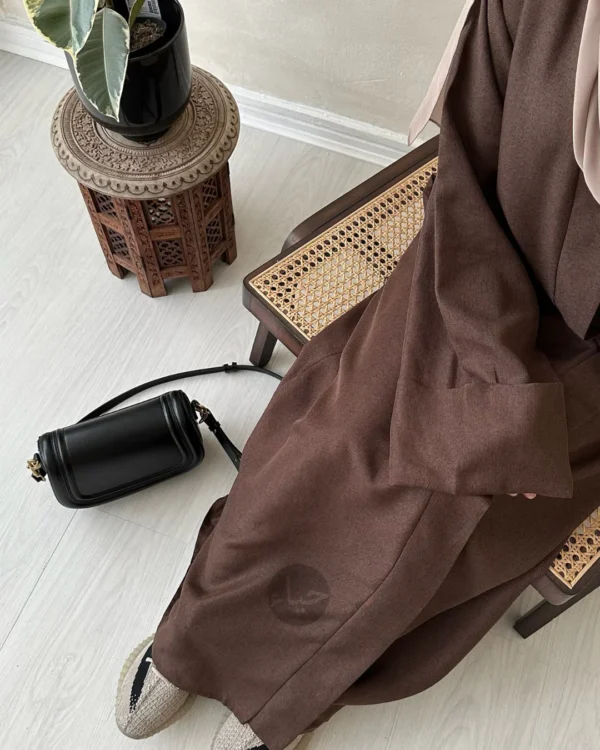 Linen Open Abaya - Coffee