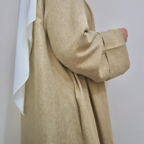 Linen Closed Abaya - Beige