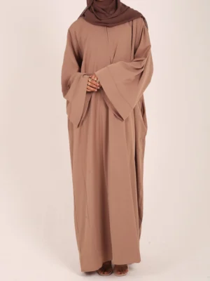 Mocha Nursing-Friendly Abaya with Zip and Matching Hijab Set