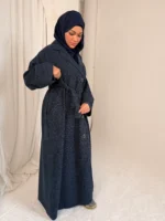 Tweed Button-Front Abaya Coat with Belt & Matching Hijab