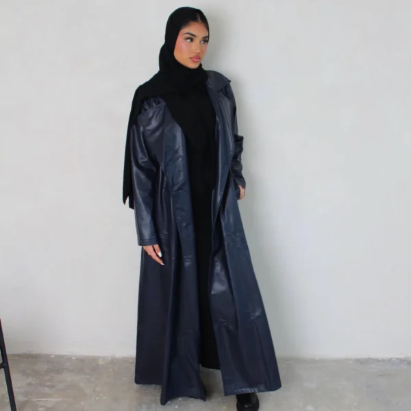 Navy Leather Trench Coat