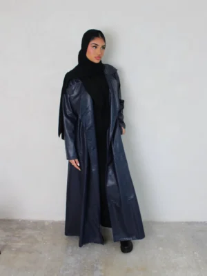 Navy Leather Trench Coat