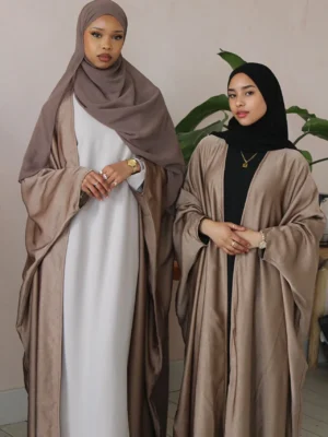Habiba Pale Brown Satin Open Farasha Abaya