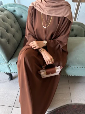 Brown Nursing-Friendly Abaya with Zip