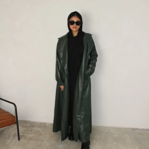 Khaki Leather Trench Coat