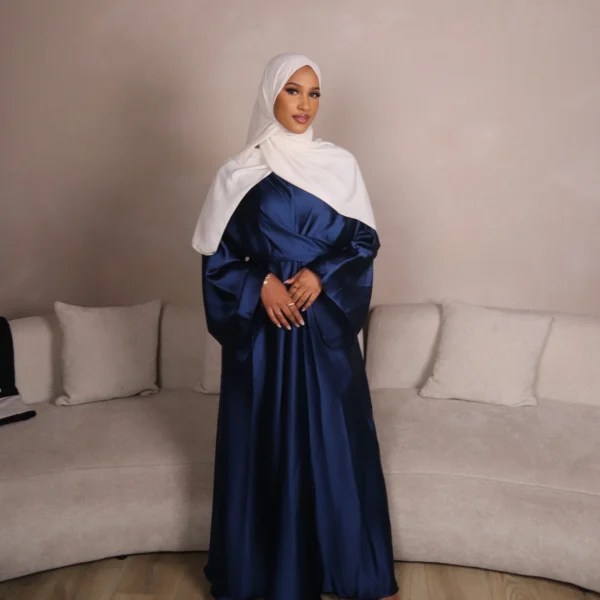 Navy Satin Wrap Abaya