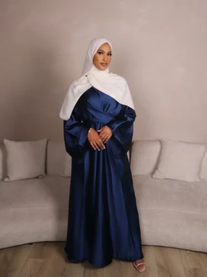 Navy Satin Wrap Abaya