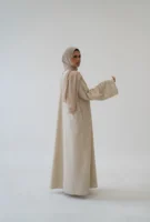 Linen Blend Button Abaya – Breathable Modest Outerwear