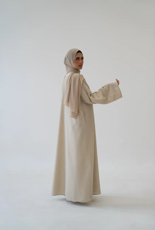 Linen Blend Button Abaya – Breathable Modest Outerwear