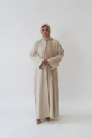 Linen Blend Button Abaya – Breathable Modest Outerwear