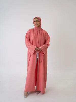 Linen Blend Button Abaya – Breathable Modest Outerwear