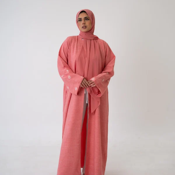 Linen Blend Button Abaya – Breathable Modest Outerwear