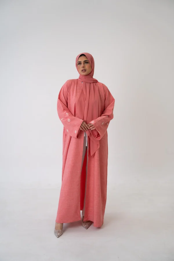 Linen Blend Button Abaya – Breathable Modest Outerwear