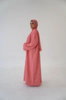 Linen Blend Button Abaya – Breathable Modest Outerwear