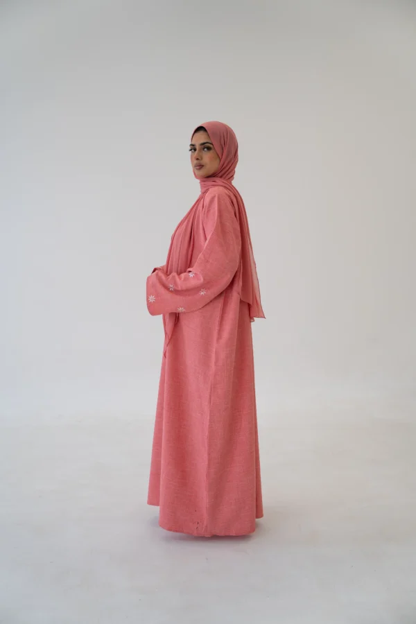 Linen Blend Button Abaya – Breathable Modest Outerwear