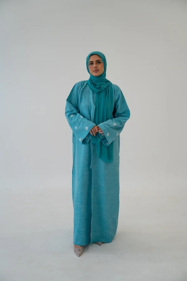 Linen Blend Button Abaya – Breathable Modest Outerwear