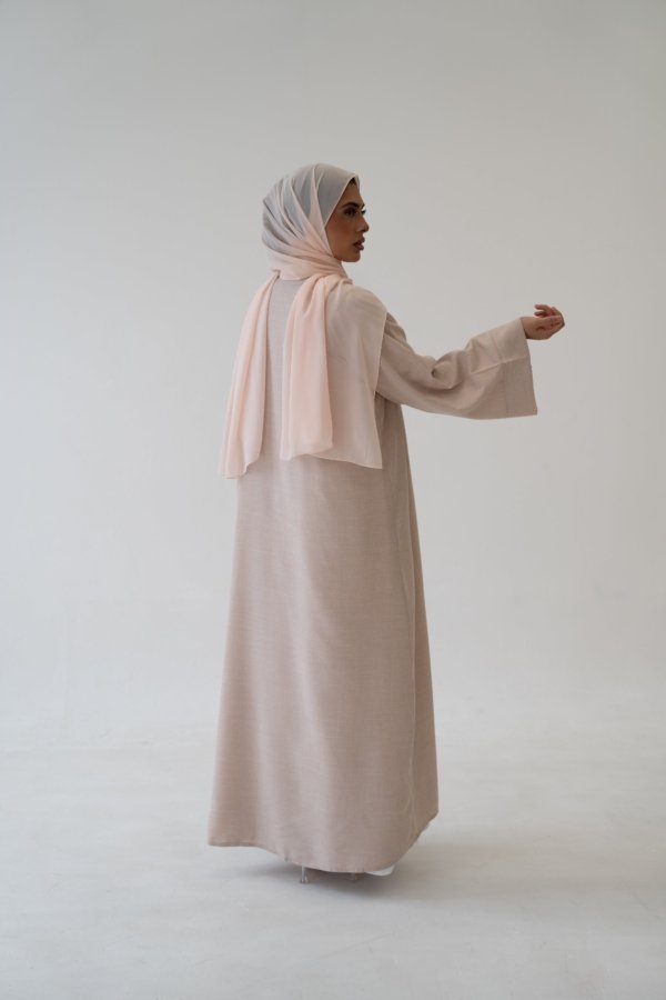 3 Piece Linen Abaya Set – Breathable Abaya Full Set