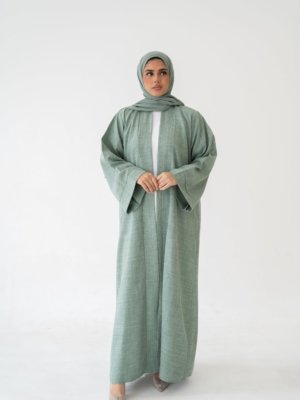 3 Piece Linen Abaya Set – Breathable Abaya Full Set