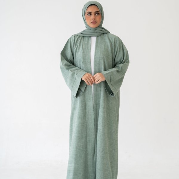 3 Piece Linen Abaya Set – Breathable Abaya Full Set