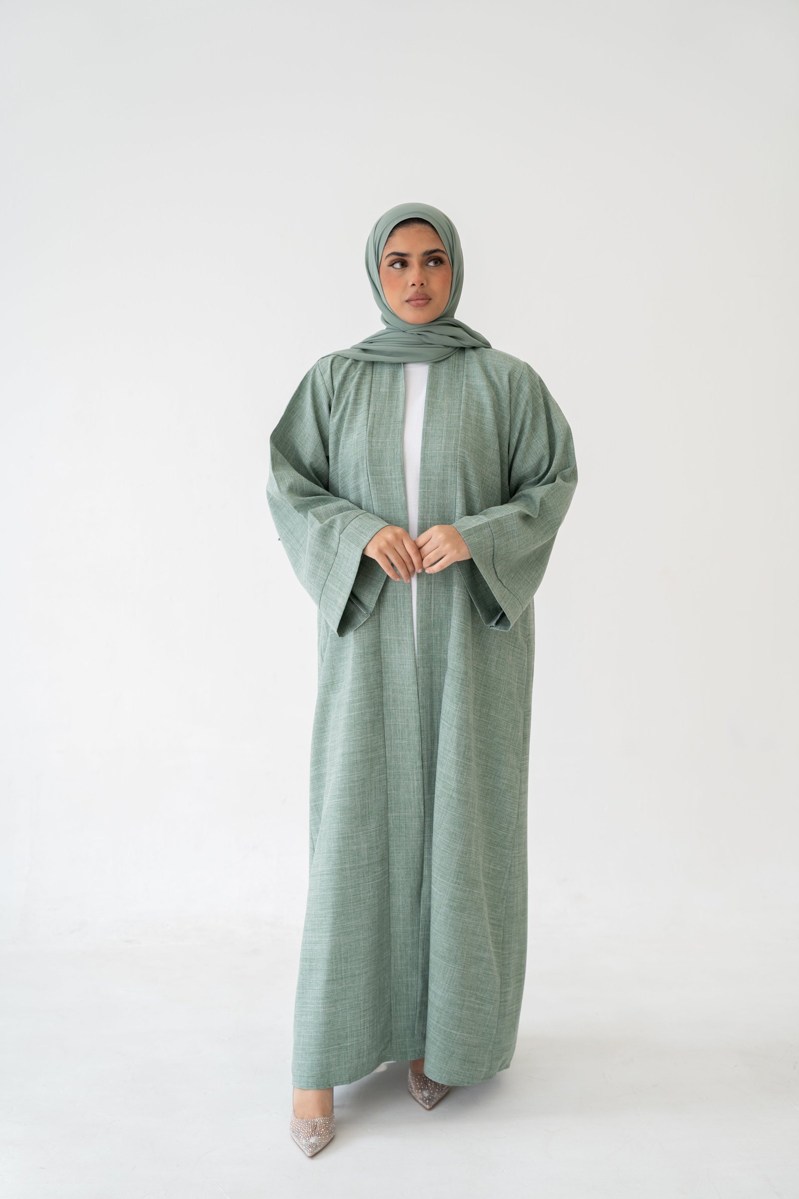 3 Piece Linen Abaya Set – Breathable Abaya Full Set