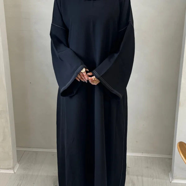 Black Contrast Stitch Closed Abaya