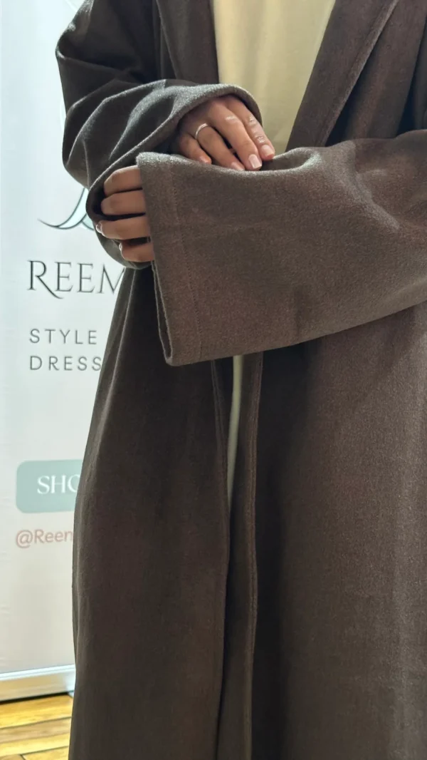 Brushed Velvet Open Coat with Belt