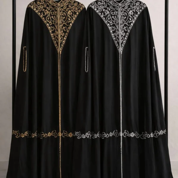 Hana Embellished Chiffon Cape Set - Gold and SIlver