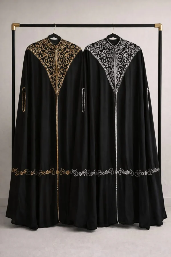 Hana Embellished Chiffon Cape Set - Gold and SIlver