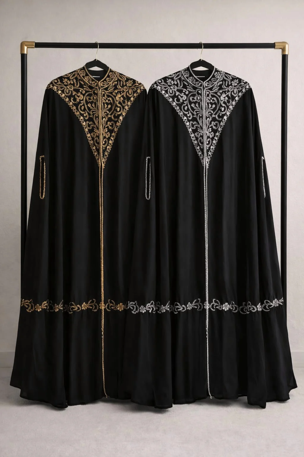 Hana Embellished Chiffon Cape Set - Gold and SIlver