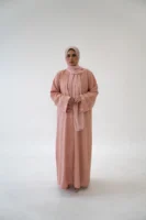 Linen Blend Button Abaya – Breathable Modest Outerwear