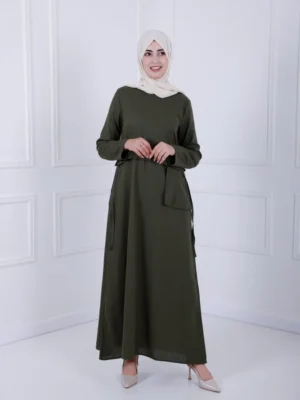 A- Lenin Dress - Olive green