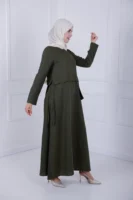 D- Lenin Dress - Olive green