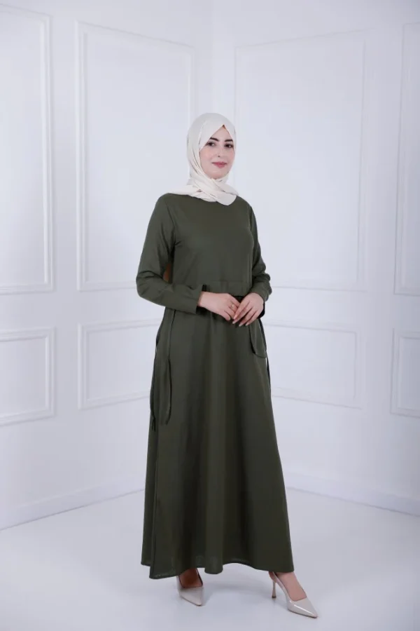 D- Lenin Dress - Olive green