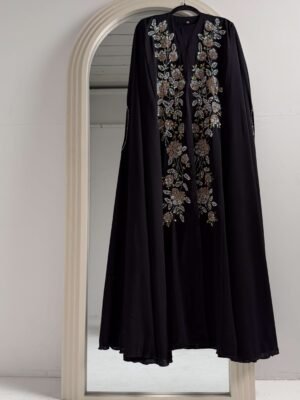 Ayah Embellished 4pc Cape Set - Black