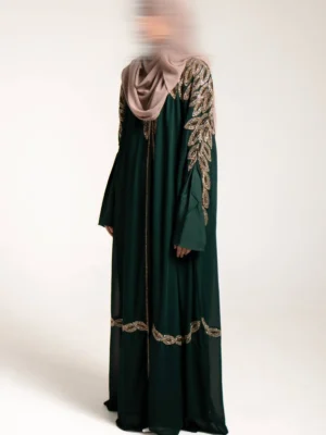 Hala Embellished Chiffon Cape Set - Emerald and Black