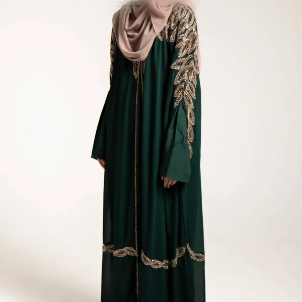 Hala Embellished Chiffon Cape Set - Emerald and Black