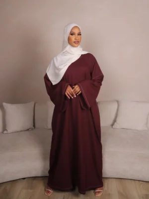 Maroon Contrast Stitch Closed Abaya