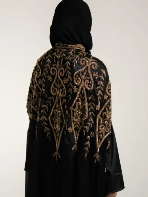 Nada Black Embellished Organza Silk Cape Set